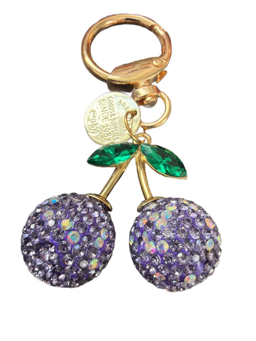 Gold Cherry Keychain with Purple Crystal Charms